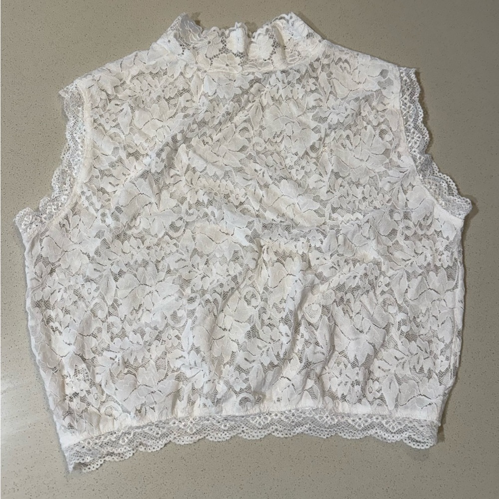 Elegant White Lace Sleeveless Top NWT Adult Large stretch